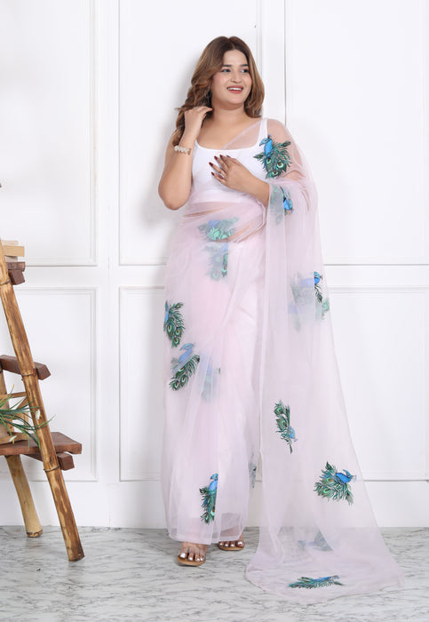 AAKRIT PEACOCK HANDPAINTED ORGANZA SAARE