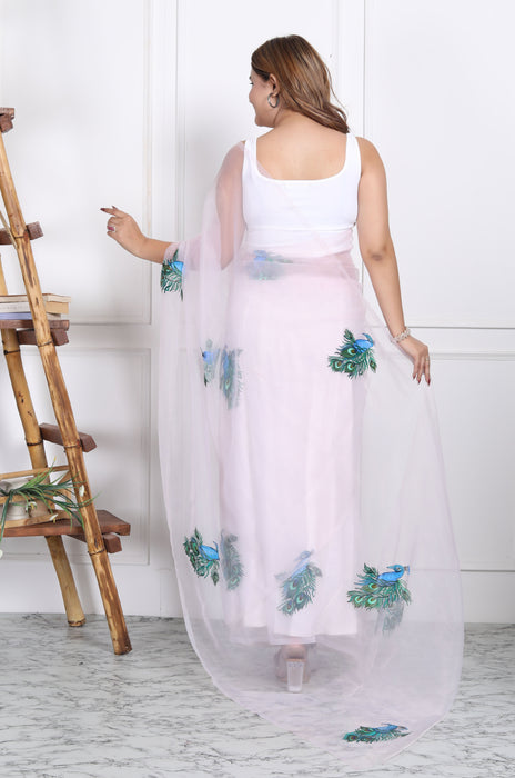 AAKRIT PEACOCK HANDPAINTED ORGANZA SAARE