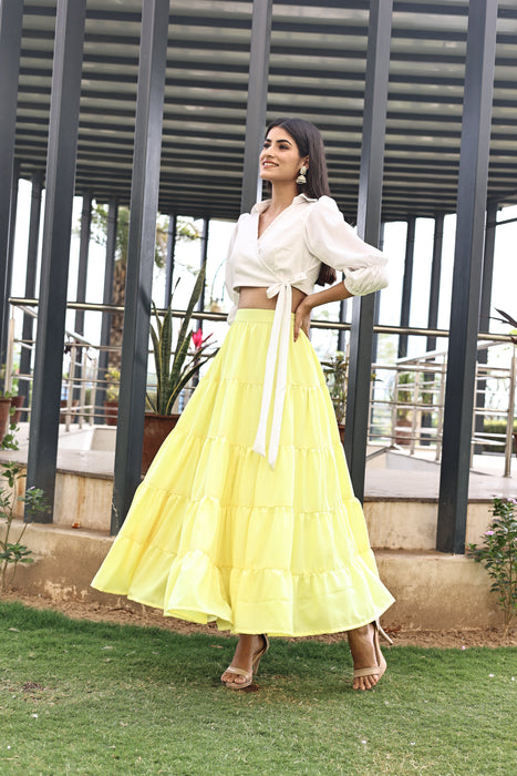 YELLOWISH CIRCULAR  TIER SKIRT