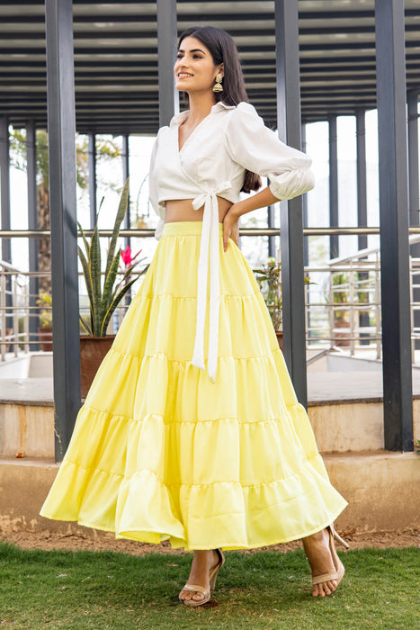 YELLOWISH TIER SKIRT WITH TOP CO-ORD SET