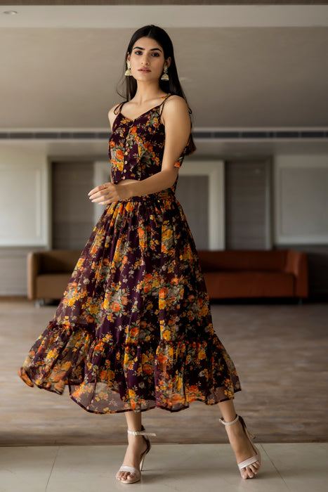 BROWN FLORAL SKIRT