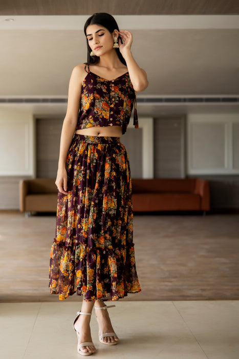 BROWN FLORAL SKIRT