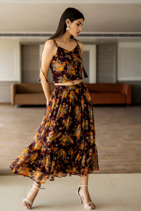 BROWN FLORAL SKIRT