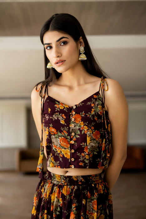 BROWN FLORAL STRAPPY TOP