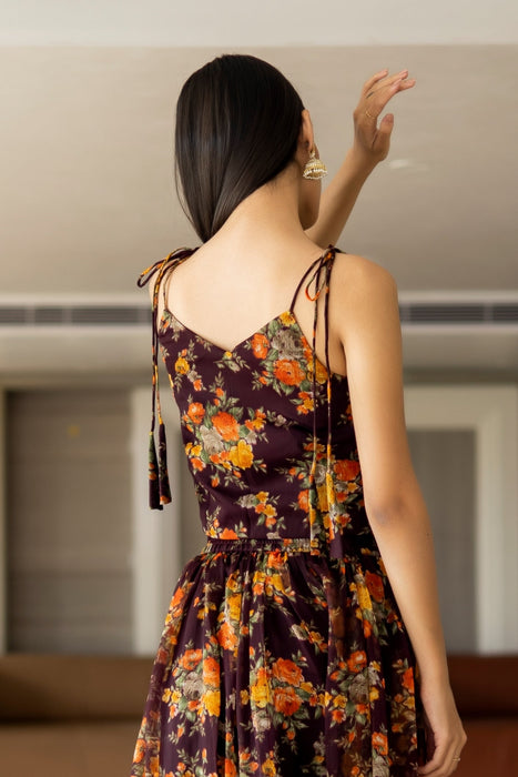 BROWN FLORAL STRAPPY TOP