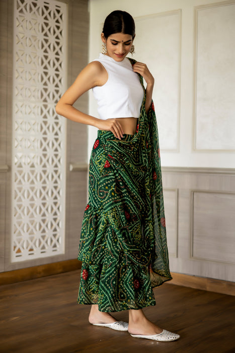 BOTTLE GREEN DRAPE SKIRT