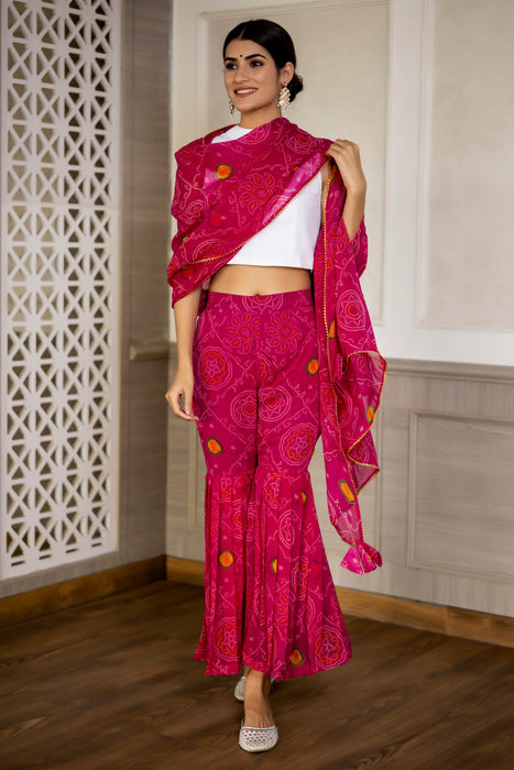 MAGENTA PINK BANDHEJ PLEATED PALAZZO