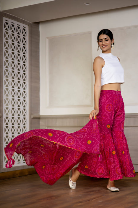 MAGENTA PINK BANDHEJ PLEATED PALAZZO