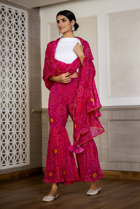 MAGENTA PINK BANDHEJ PLEATED PALAZZO