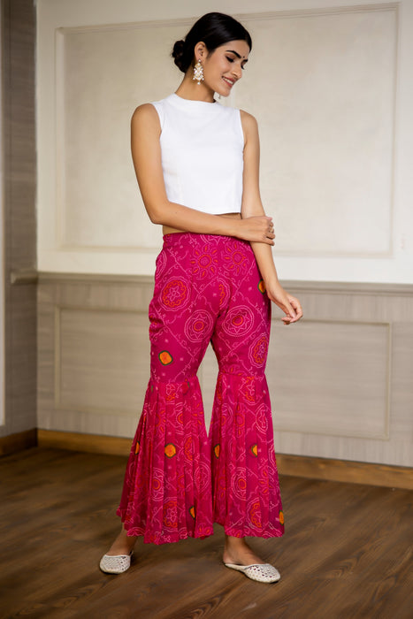 MAGENTA PINK BANDHEJ PALAZZO TOP CO-ORD SET (PACK OF 3)