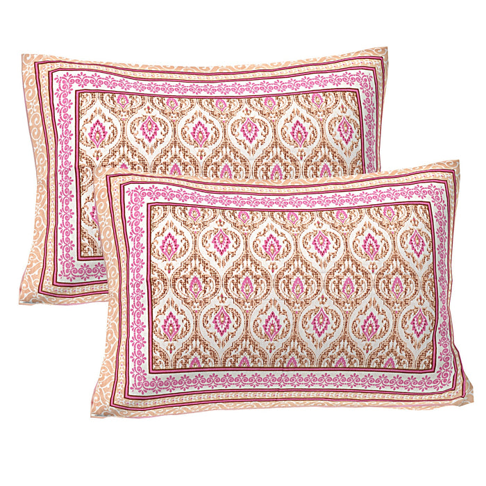 Jaipuri Print Cotton king 90 by 108 Floral Bedsheet with two big size pillow cover BS-5 Pink