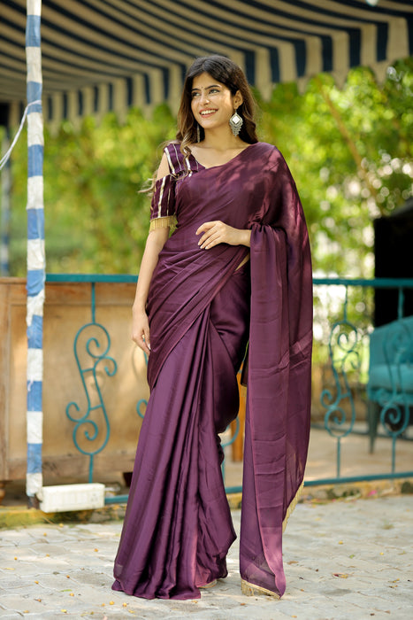 Vino Royale (Solid Satin Silk Wine Saree)