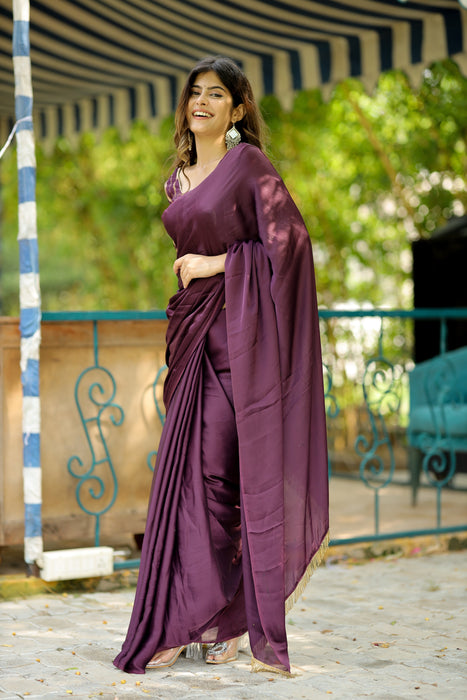 Vino Royale (Solid Satin Silk Wine Saree)