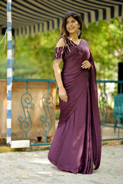 Vino Royale (Solid Satin Silk Wine Saree)