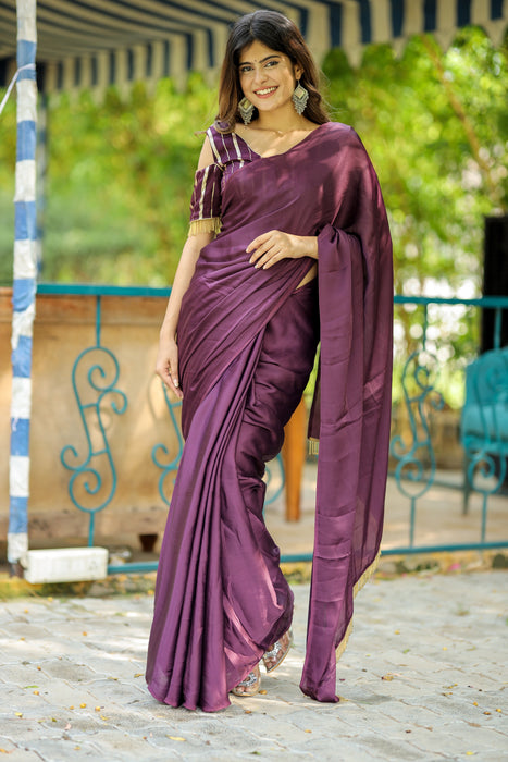 Vino Royale (Solid Satin Silk Wine Saree)