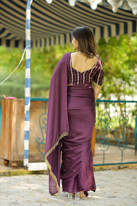 Vino Royale (Solid Satin Silk Wine Saree)