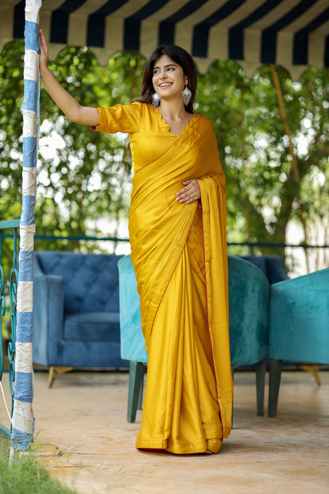 Sunshine Glow Saree (Solid Satin Silk Saree)