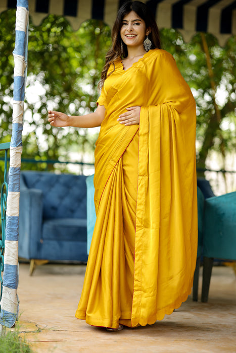 Sunshine Glow Saree (Solid Satin Silk Saree)