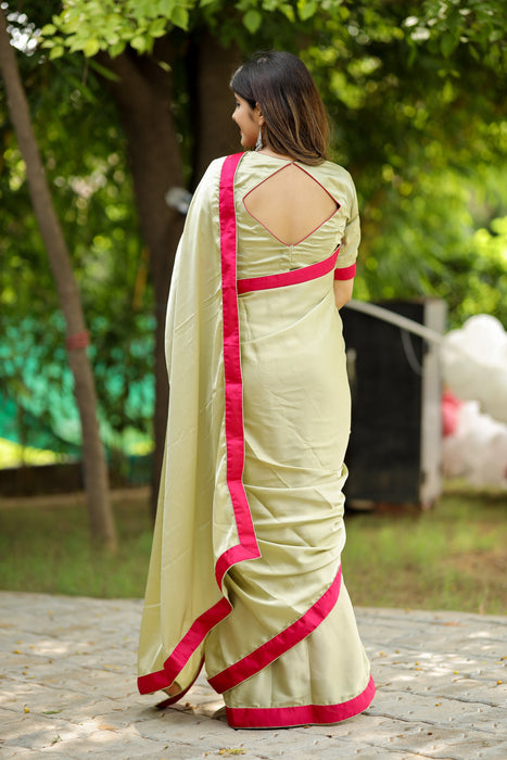 Minty Blush (Solid Satin Silk Saree)