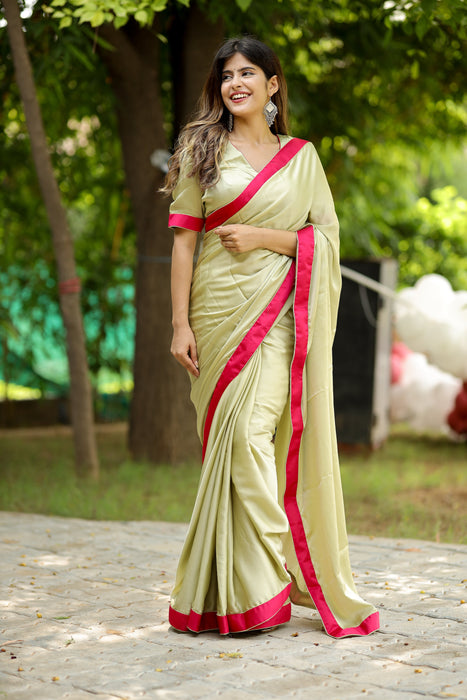 Minty Blush (Solid Satin Silk Saree)