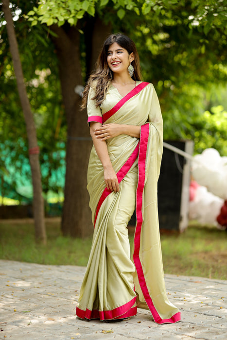 Minty Blush (Solid Satin Silk Saree)