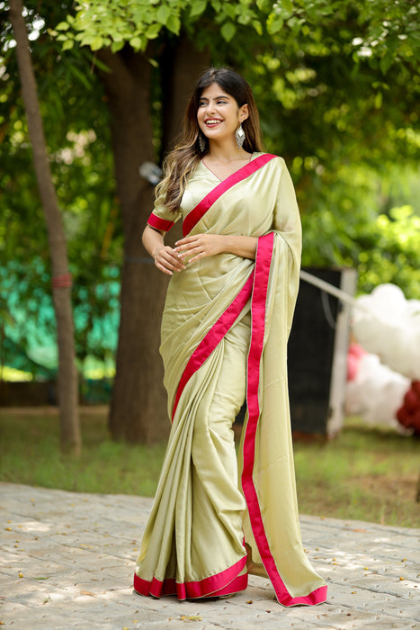 Minty Blush (Solid Satin Silk Saree)