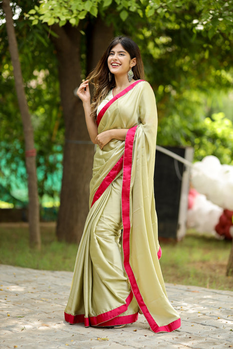 Minty Blush (Solid Satin Silk Saree)