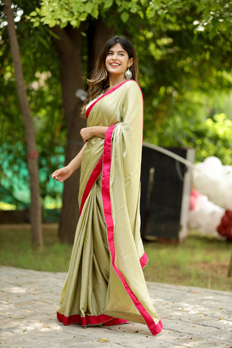 Minty Blush (Solid Satin Silk Saree)