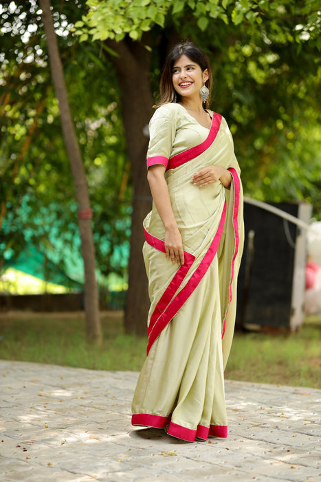 Minty Blush (Solid Satin Silk Saree)