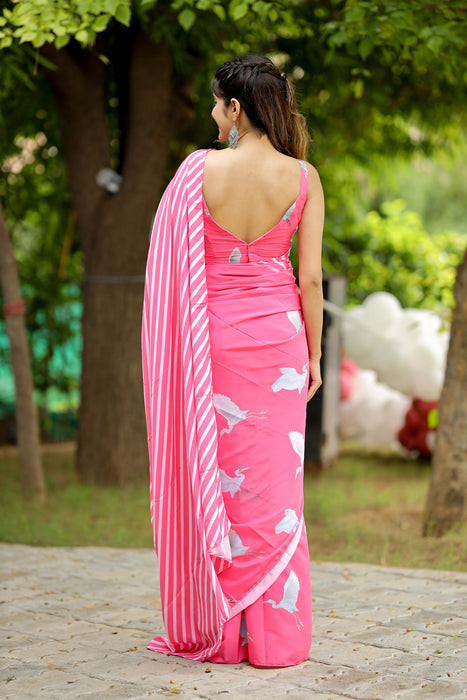 Celestial Wings (Printed Satin Silk Saree)