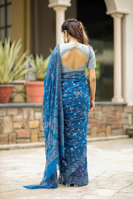 Tinsel Blue (Pure Georgette Sequins Work Saree)