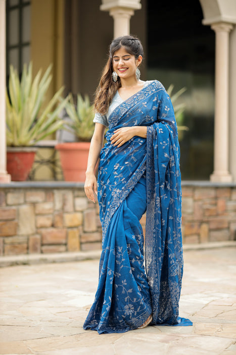 Tinsel Blue (Pure Georgette Sequins Work Saree)