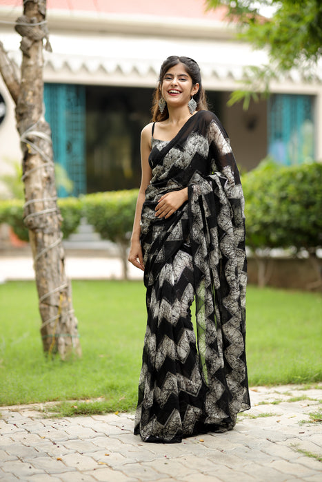 Inky Dew (Pure Georgette Zari Striped Saree)