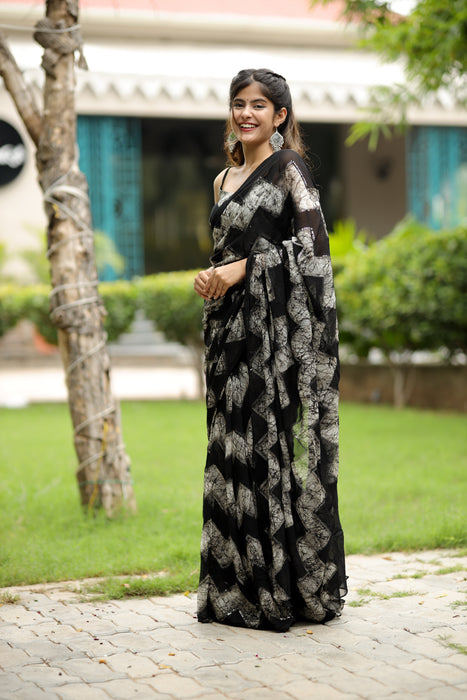 Inky Dew (Pure Georgette Zari Striped Saree)