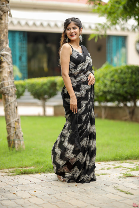 Inky Dew (Pure Georgette Zari Striped Saree)