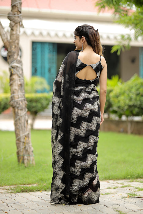 Inky Dew (Pure Georgette Zari Striped Saree)