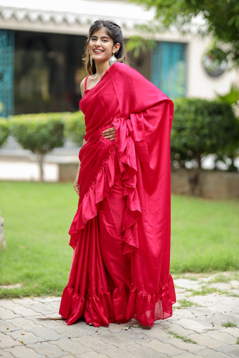 Renee Ruffle (Printed Satin Silk Saree)Ruffled Satin Silk Saree)