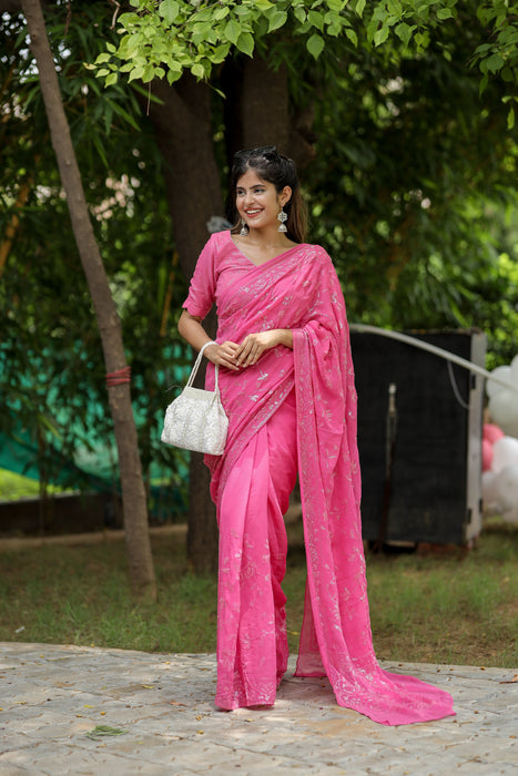 Sparkling Rose (Pure georgette Sequins Work Saree)