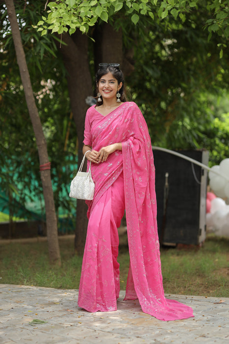 Sparkling Rose (Pure georgette Sequins Work Saree)