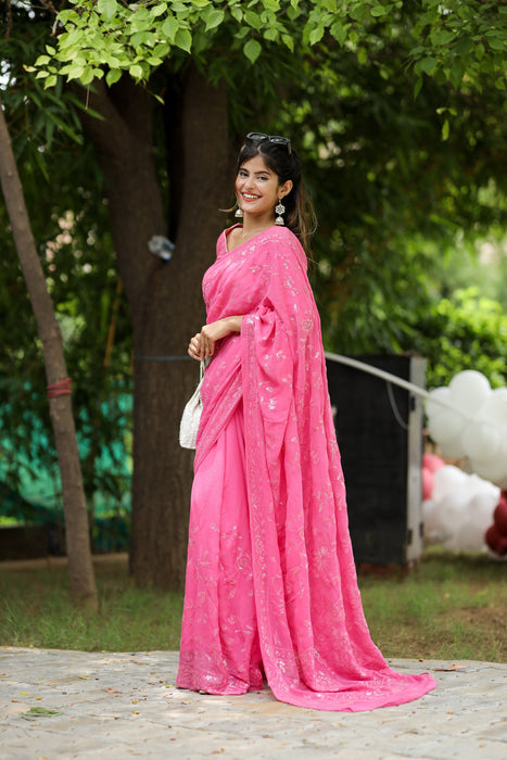 Sparkling Rose (Pure georgette Sequins Work Saree)