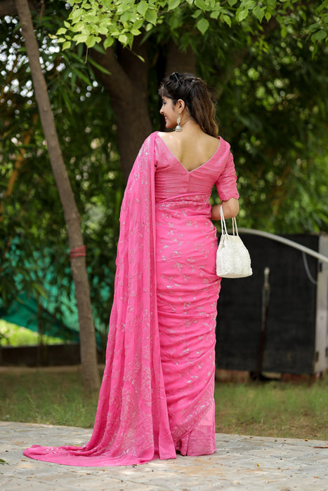 Sparkling Rose (Pure georgette Sequins Work Saree)