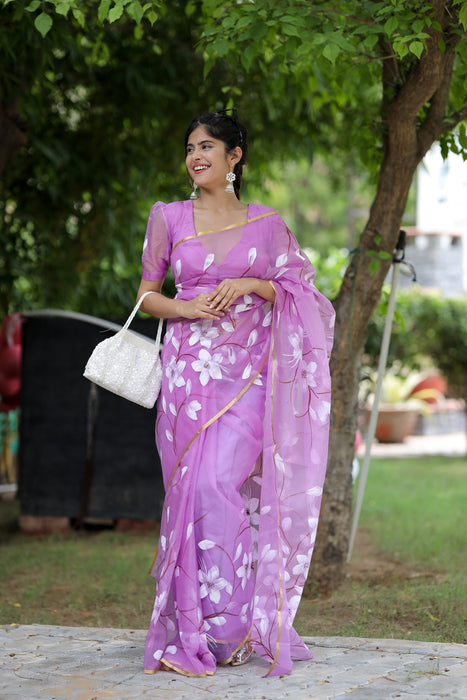 Hues of Happiness (Handpainted Organza Saree)