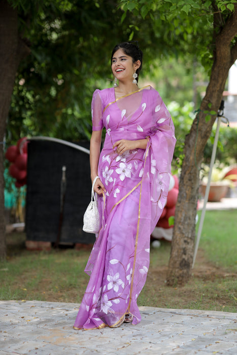 Hues of Happiness (Handpainted Organza Saree)