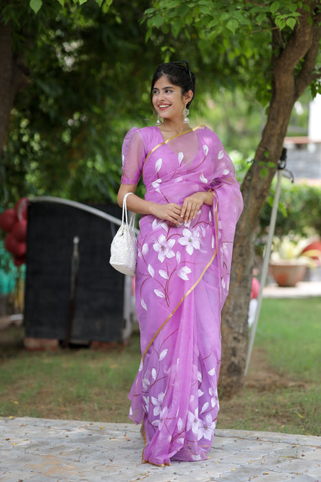 Hues of Happiness (Handpainted Organza Saree)