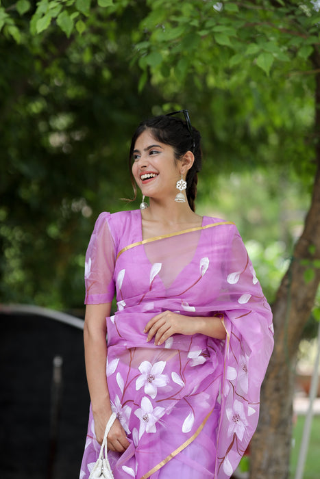 Hues of Happiness (Handpainted Organza Saree)