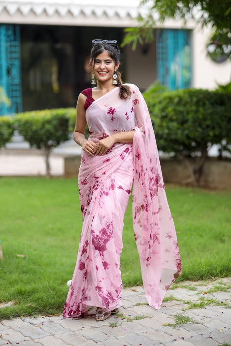 Roseate Serenity (Shibori Tye-Dye Chiffon Saree)