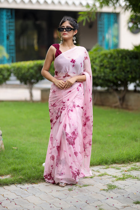 Roseate Serenity (Shibori Tye-Dye Chiffon Saree)