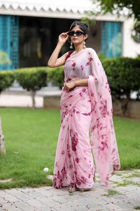 Roseate Serenity (Shibori Tye-Dye Chiffon Saree)