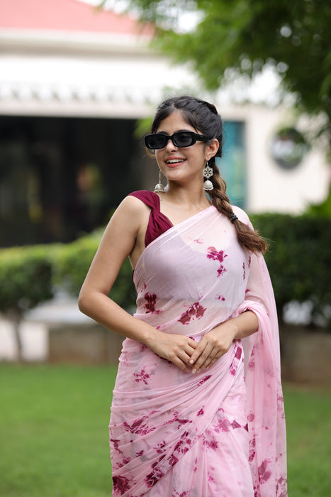 Roseate Serenity (Shibori Tye-Dye Chiffon Saree)