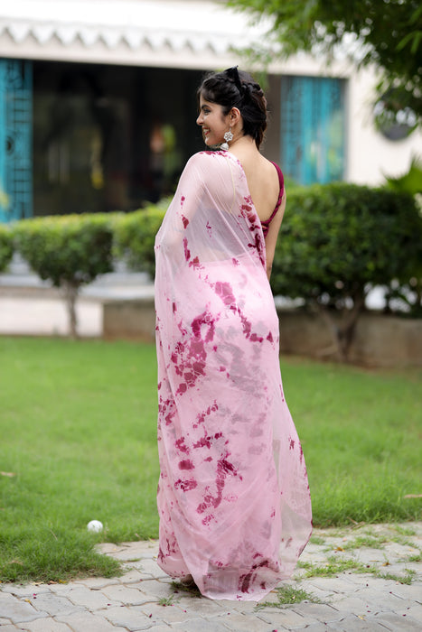 Roseate Serenity (Shibori Tye-Dye Chiffon Saree)